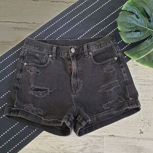 American Eagle Mom Jeans Shorts Black Distressed Size 2